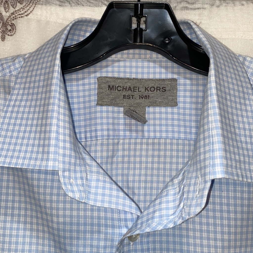 Michael Kors Blue/White Plaid Button-Down Double Pocket Shirt Sz Xl,